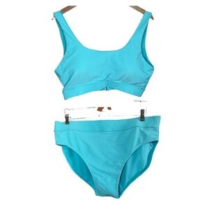 Cyn & Luca Womens 2-Piece Blue Ribbed Bikini Set Medium Coverage Size 2X